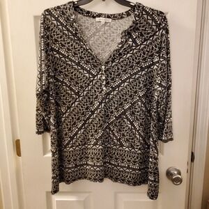Rose + Olive Women Plus Sz 2X geo print VNeck 3/4 Slv Tunic Top Casual Comfort